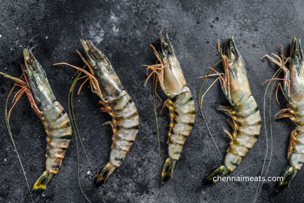 Black Raw Tiger Shrimps with black background